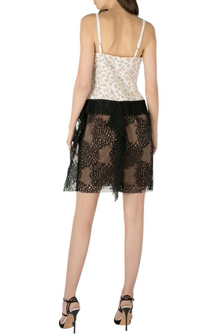 Pre Owned Vera Wang Collection White and Black Abstract Lace Sleeveless Dress S