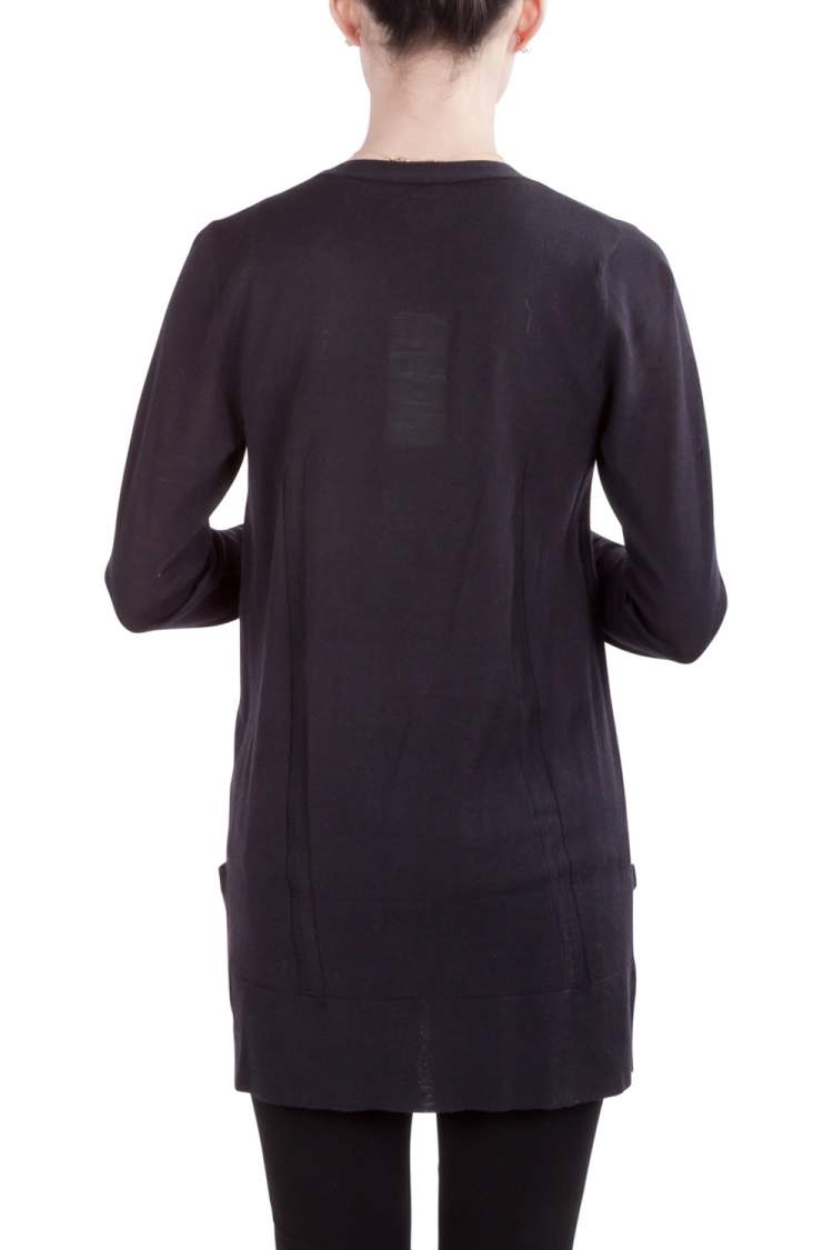 Pre Owned Vera Wang Collection Black and Blue Lace Trim Button Front Cardigan S