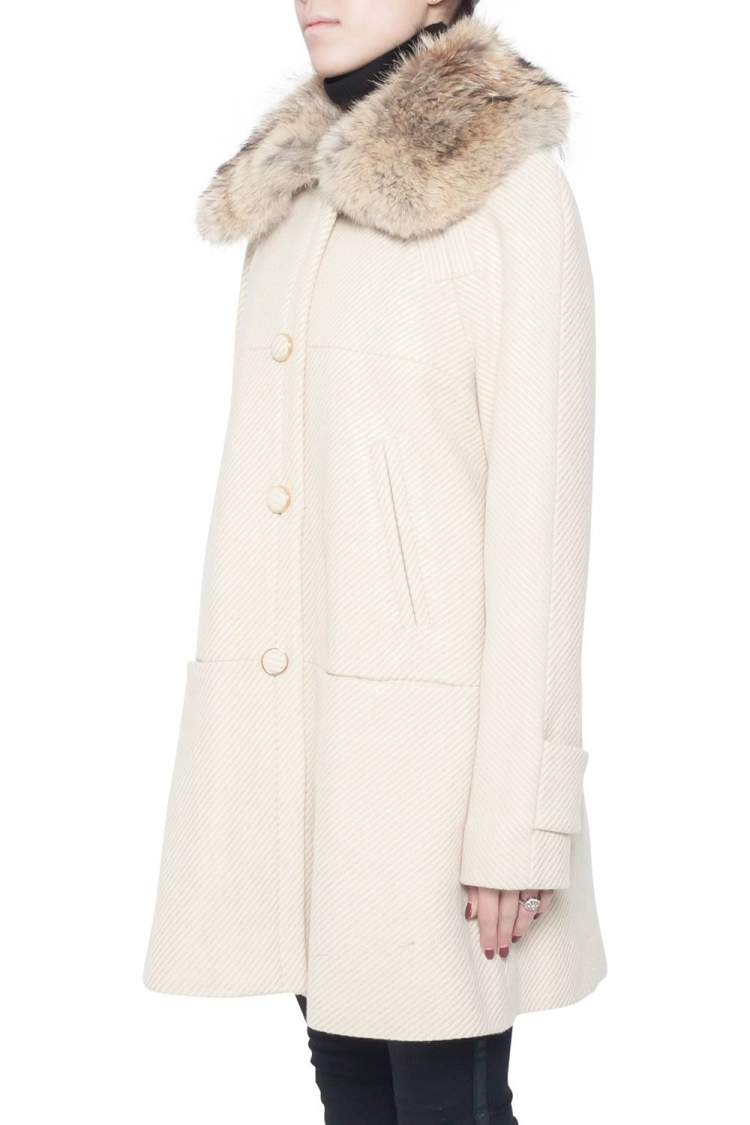 Tory Burch Cream Lurex Insert Fur Collar Detail Ivan Long Coat S Tory Burch  | TLC