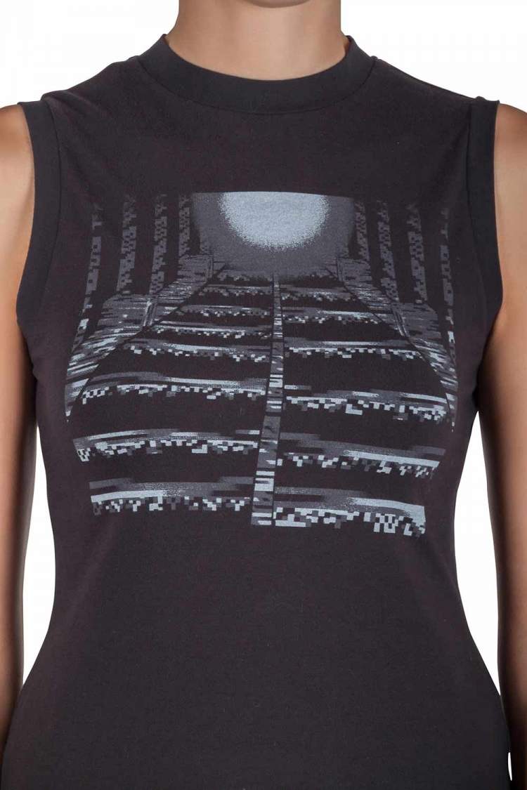 Pre Owned Peter Pilotto Black Cotton Pixel Moon Printed Tank Top M