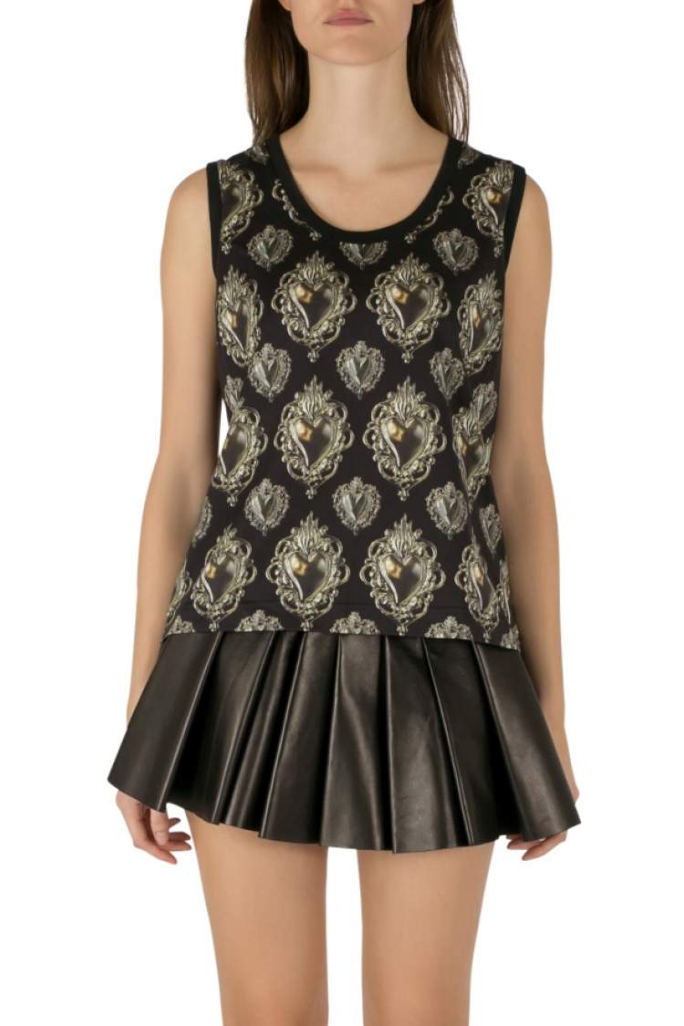 Pre Owned Dolce & Gabbana Black Sacred Heart Printed Cotton Sleeveless Top L