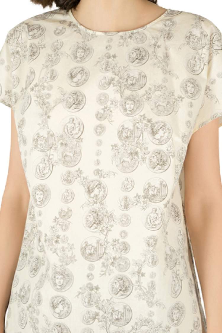 Pre Owned Dolce & Gabbana Pale Yellow Ancient Roman Coin Print Cotton Top L
