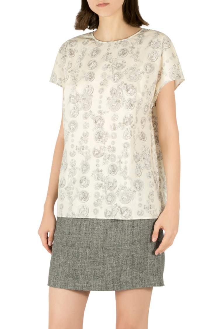 Pre Owned Dolce & Gabbana Pale Yellow Ancient Roman Coin Print Cotton Top L