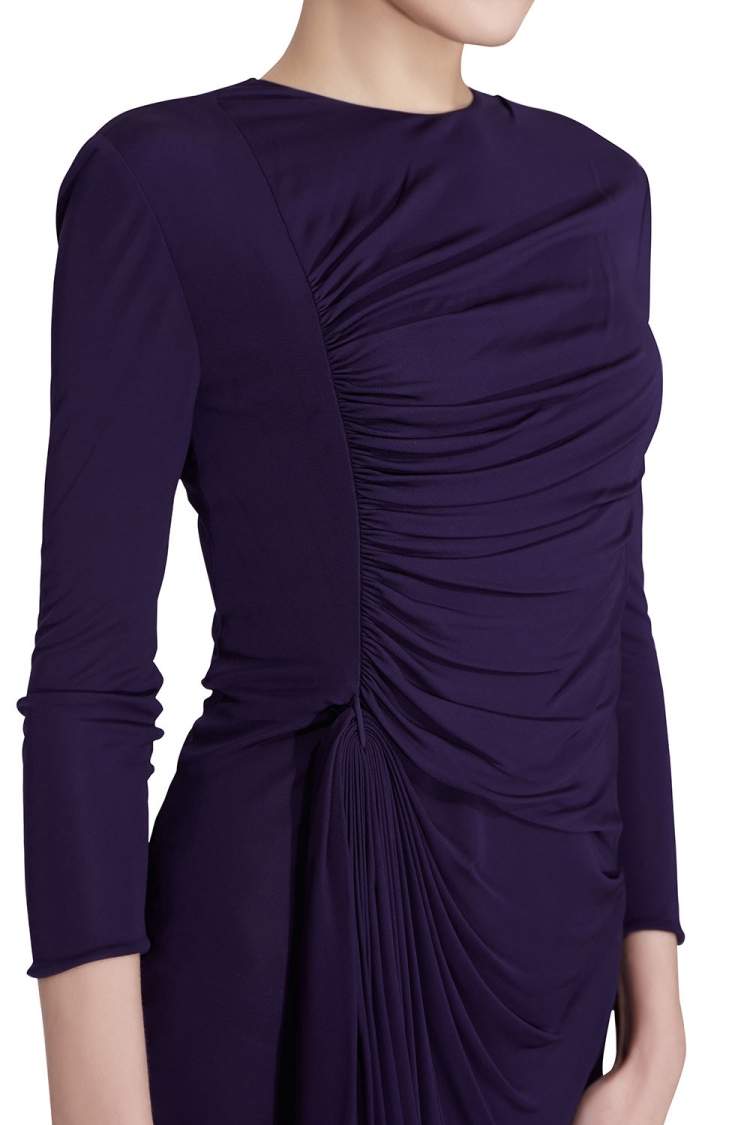 Pre Owned 3.1 Phillip Lim Purple Jersey Ruched Front Draped Long Sleeve Dress XS