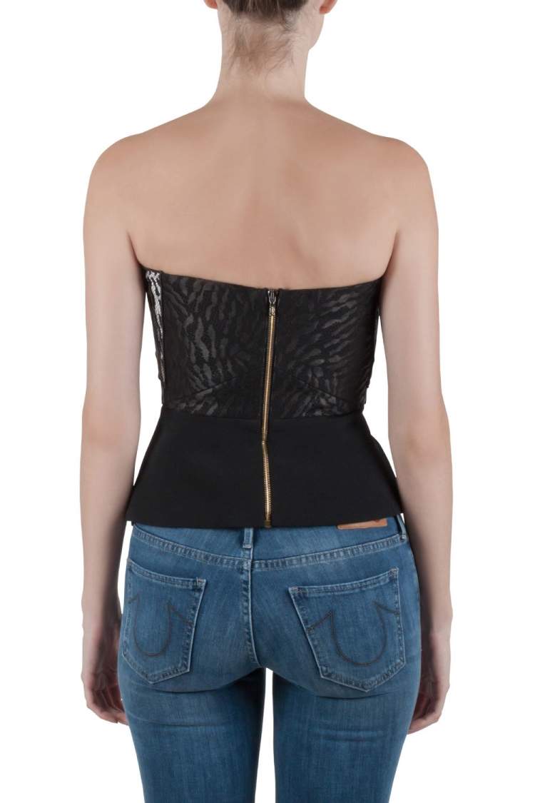 Pre Owned Roland Mouret Monochrome Lace Mantis Strapless Cropped Peplum Top M