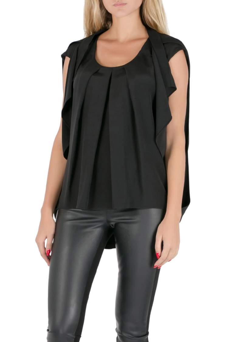 مملوكة مسبقًا Oscar De La Renta Black Silk Pleated Draped Front Sleeveless Top S