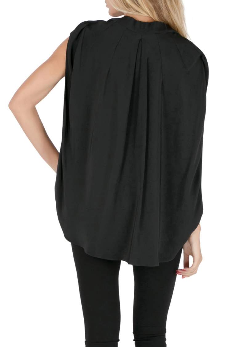 مملوكة مسبقًا Oscar De La Renta Black Silk Pleated Draped Front Sleeveless Top S