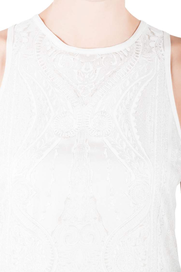 Pre Owned Roberto Cavalli Off White Mixed Media Printed Silk Racer Back Tank Top M