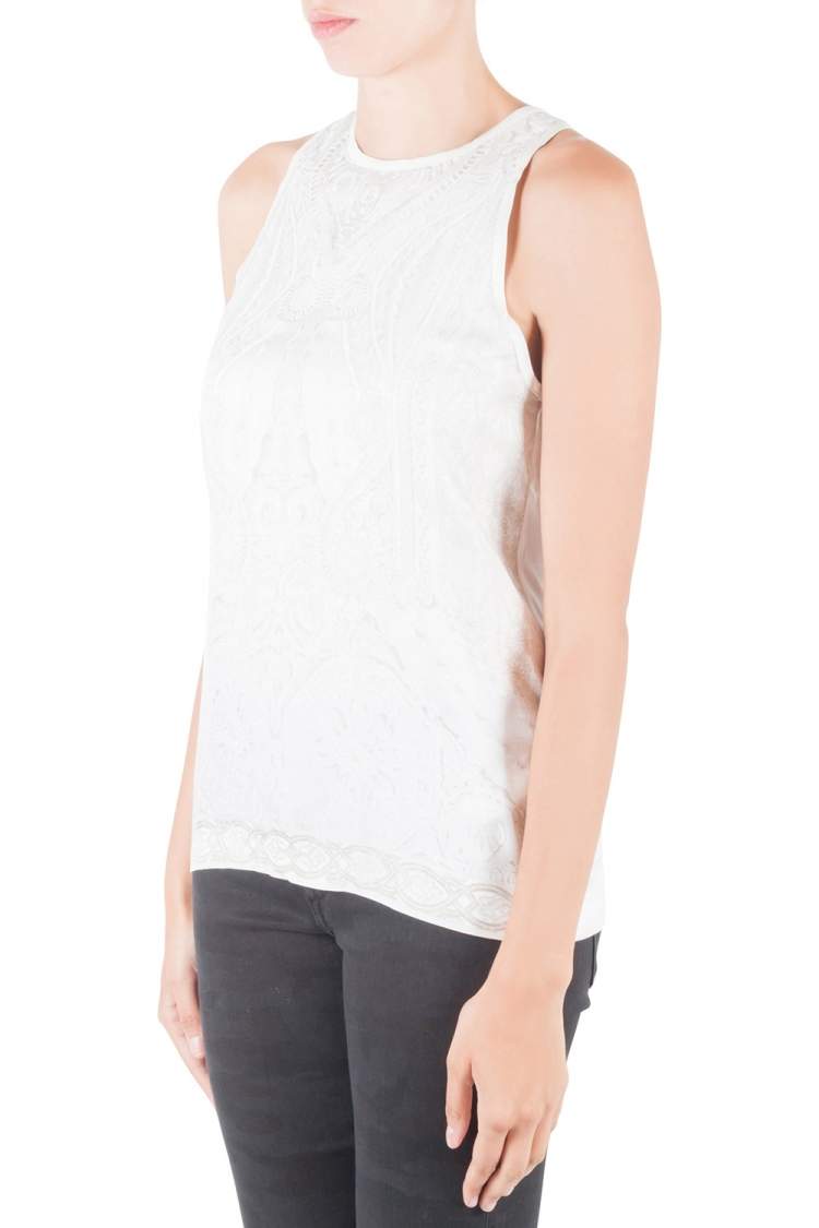 Pre Owned Roberto Cavalli Off White Mixed Media Printed Silk Racer Back Tank Top M