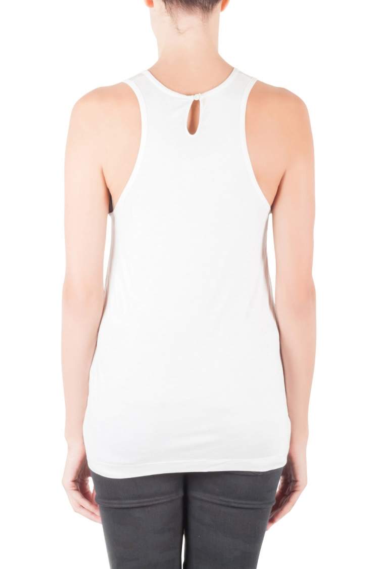 Pre Owned Roberto Cavalli Off White Mixed Media Printed Silk Racer Back Tank Top M