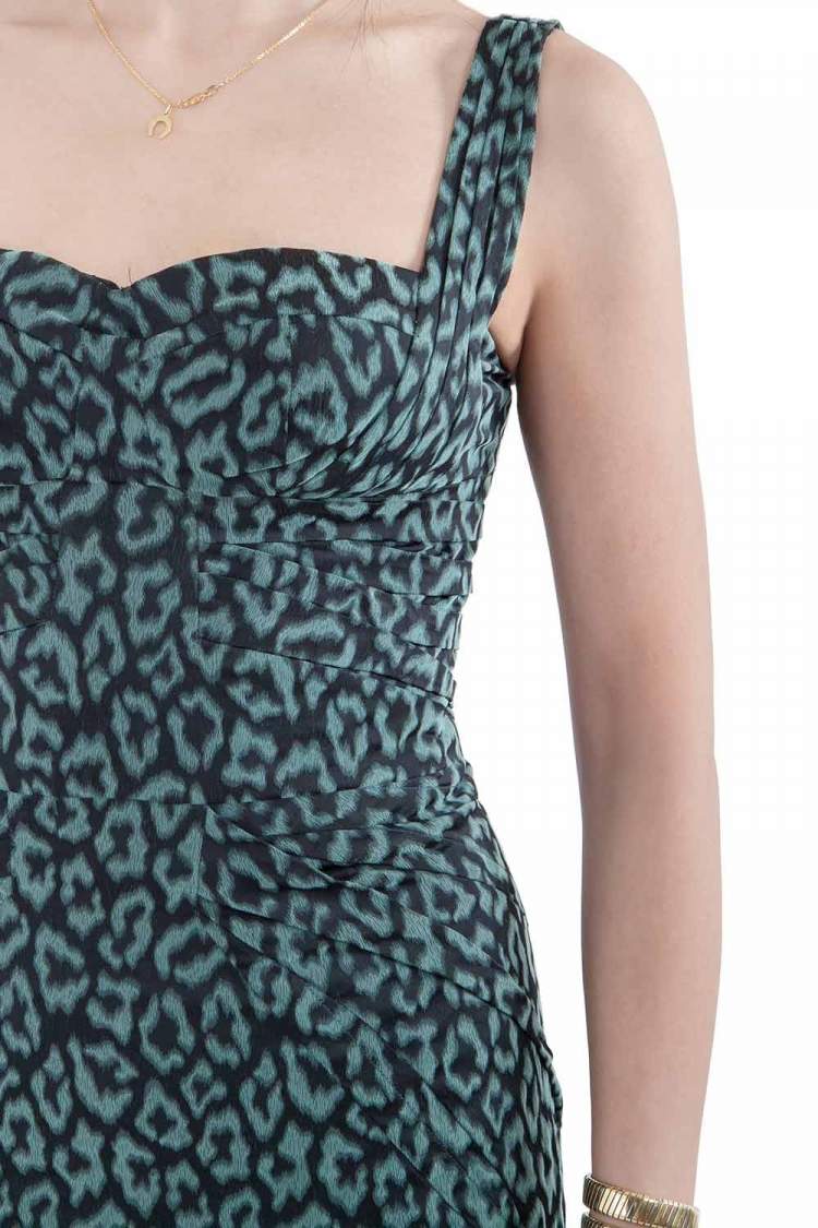Pre Owned Zac Posen Green Leopard Patterned Jacquard Draped Bustier Dress M