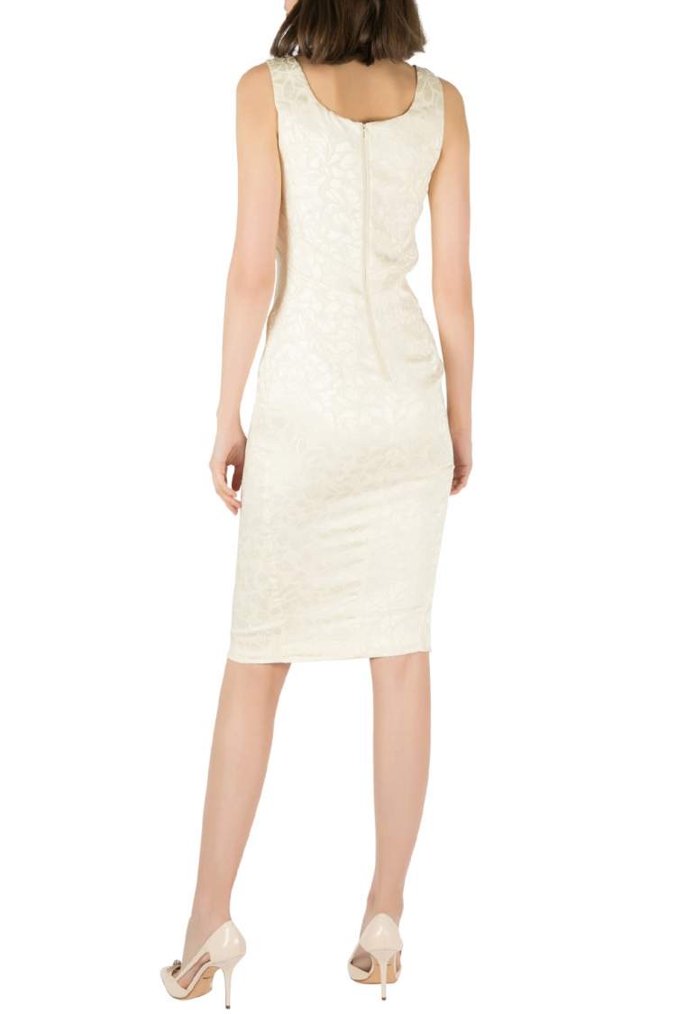 Pre Owned Zac Posen Ivory Floral Jacquard Satin Sleeveless Pencil Dress S