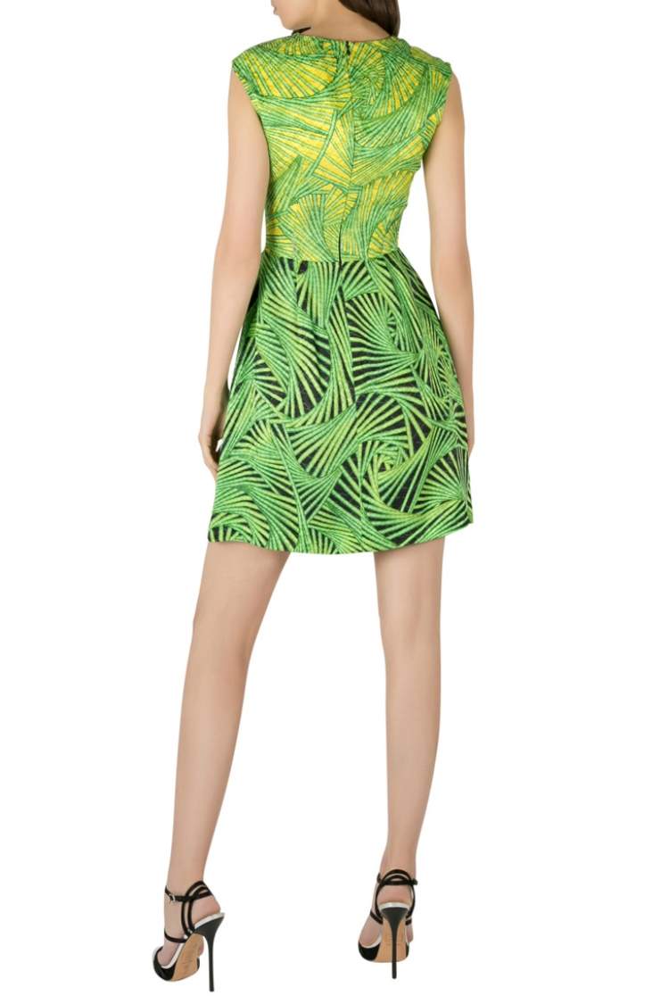 Pre Owned Peter Pilotto Green and Yellow Printed Silk Sleeveless Gia Sheath Dress S