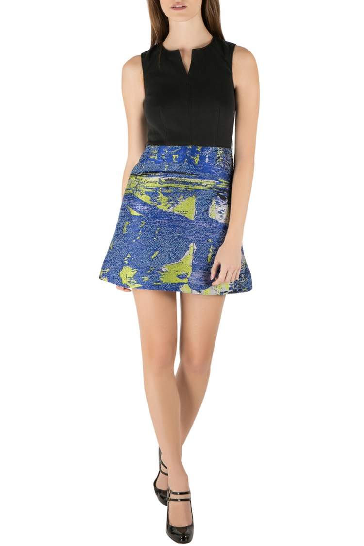 Pre Owned Proenza Schouler Black and Blue Jacquard Sleeveless Cocktail Dress S