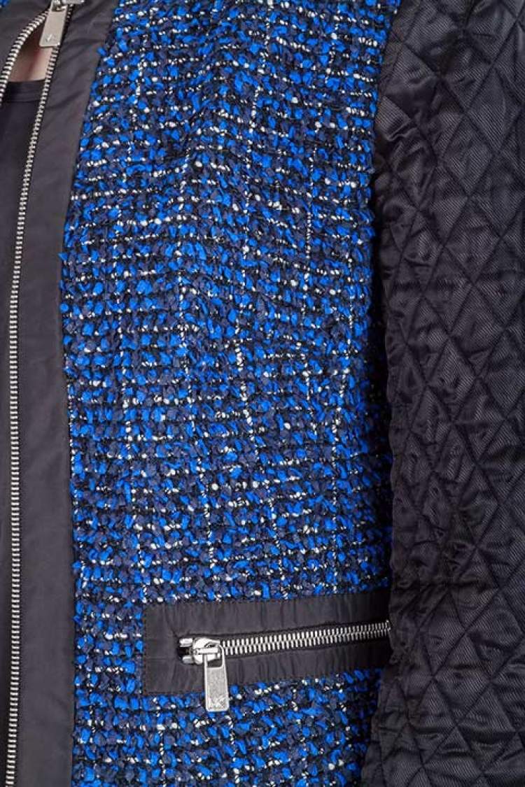 Pre Owned Michael  Kors Blue and Black Tweed Quilted Sleeve Detail Zip Front Jacket S