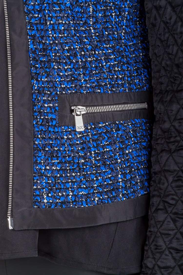 Pre Owned Michael  Kors Blue and Black Tweed Quilted Sleeve Detail Zip Front Jacket S
