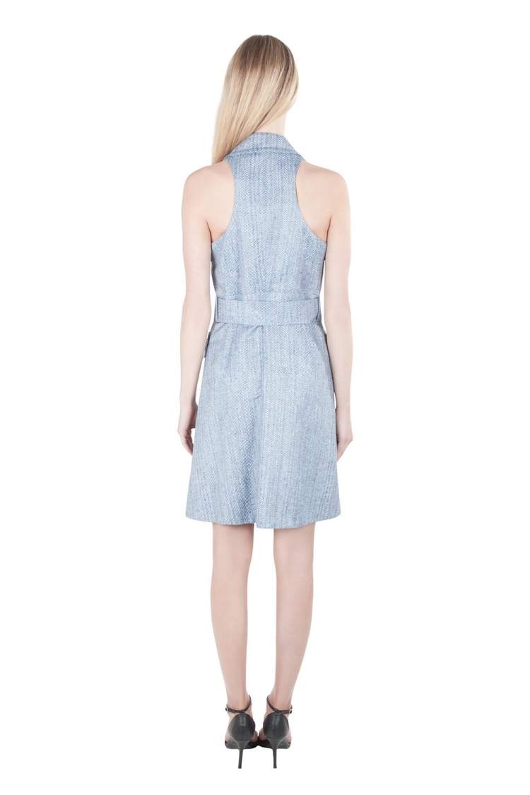 Pre Owned Viktor & Rolf Blue Textured Blazer Style Sleeveless Belted Dress L