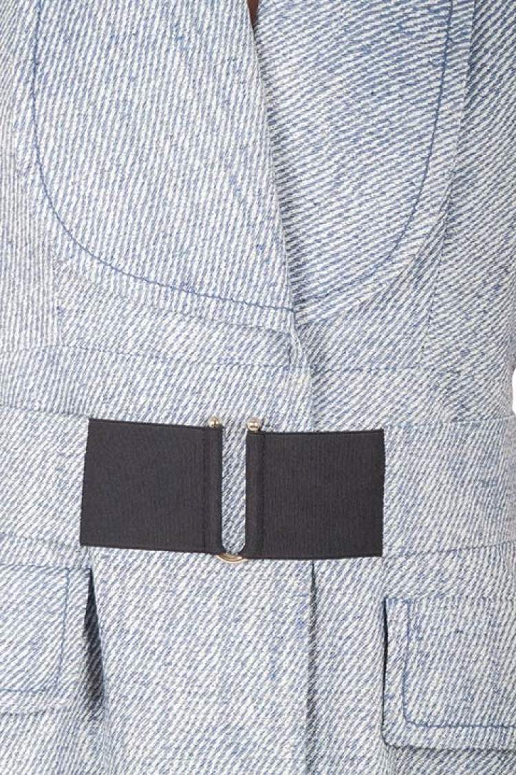 Pre Owned Viktor & Rolf Blue Textured Blazer Style Sleeveless Belted Dress L
