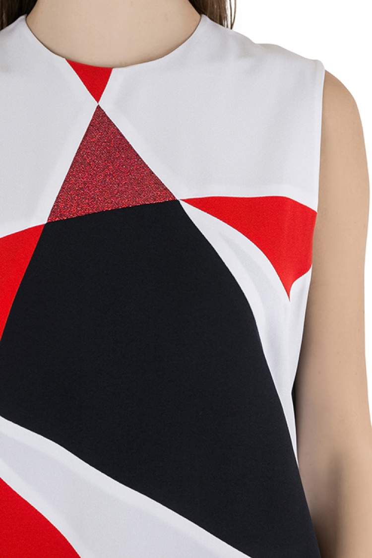Pre Owned Victoria Victoria Beckham Colorblock Lamé Trim Panelled Sleeveless Shift Dress M