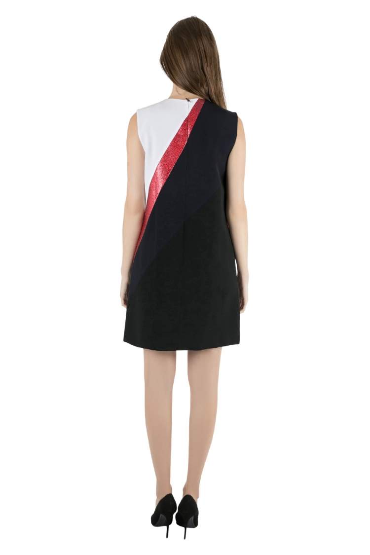 مملوكة مسبقًا Victoria Victoria Beckham Colorblock Lamé Trim Panelled Sleeveless Shift Dress M
