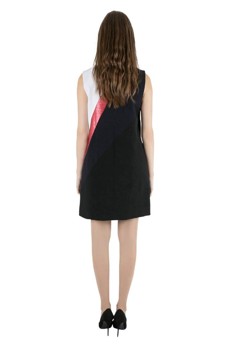 مملوكة مسبقًا Victoria Victoria Beckham Colorblock Lamé Trim Panelled Sleeveless Shift Dress M