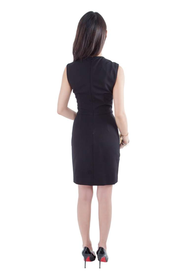 Pre Owned Stella McCartney Black Cotton Stretch Crochet Applique Detail Sleeveless Pencil Dress M