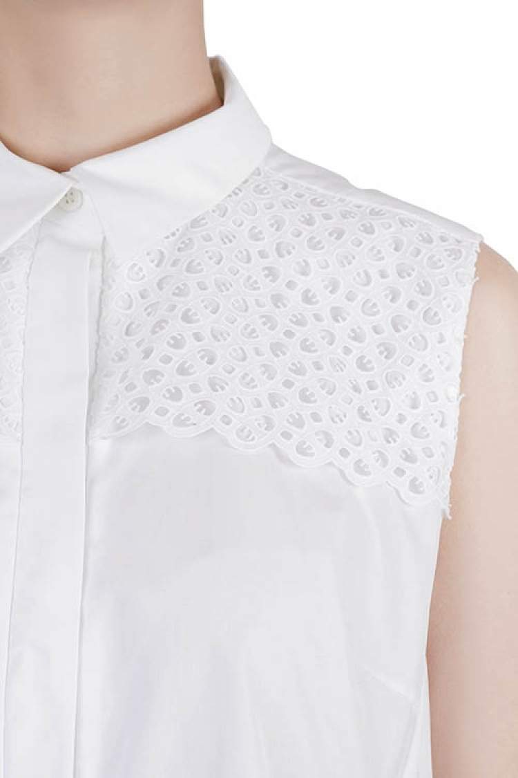 Pre Owned Peter Pilotto White Cotton Broderie Anglaise Trim Layered Sleeveless Shirt M