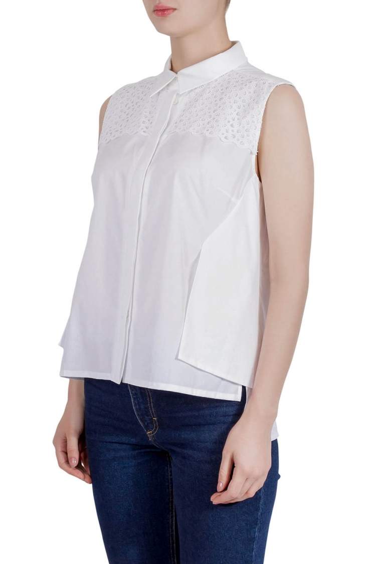 Pre Owned Peter Pilotto White Cotton Broderie Anglaise Trim Layered Sleeveless Shirt M