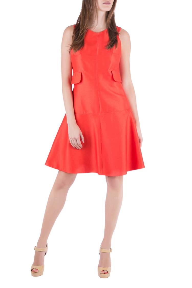 مملوكة مسبقًا Carven Tangerine Cotton Silk Drop Waist Sleeveless Dress L