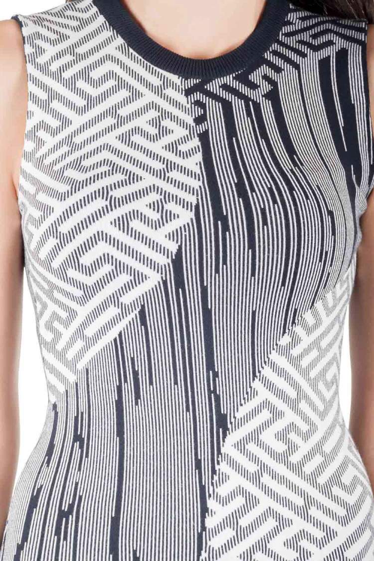 Pre Owned Kenzo Navy Blue and White  Jacquard Knit Sleeveless Crew Neck Dress S