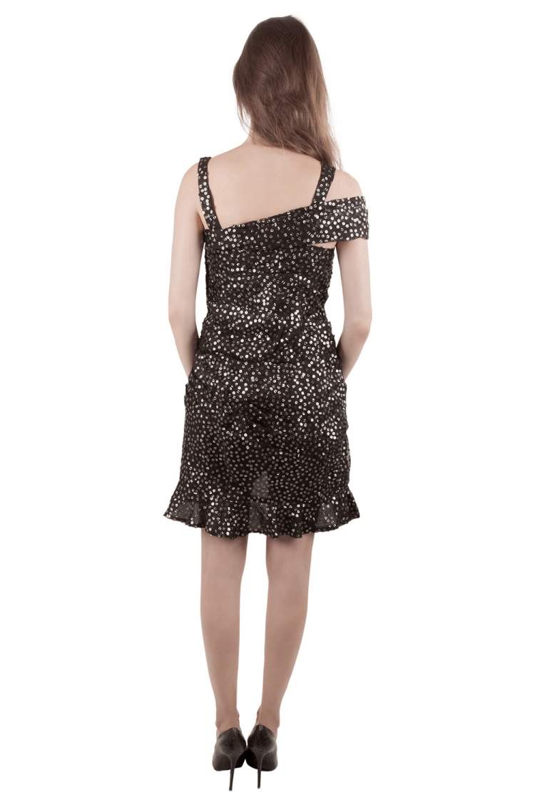 Pre Owned Isabel Marant Black Sequined Silk Asymmetric Sleeve Becky Mini Dress M
