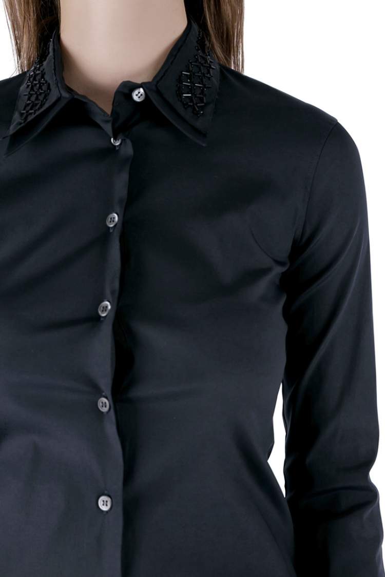 Pre Owned Prada Black Silk Stretch Embellished Button Front Shirt S