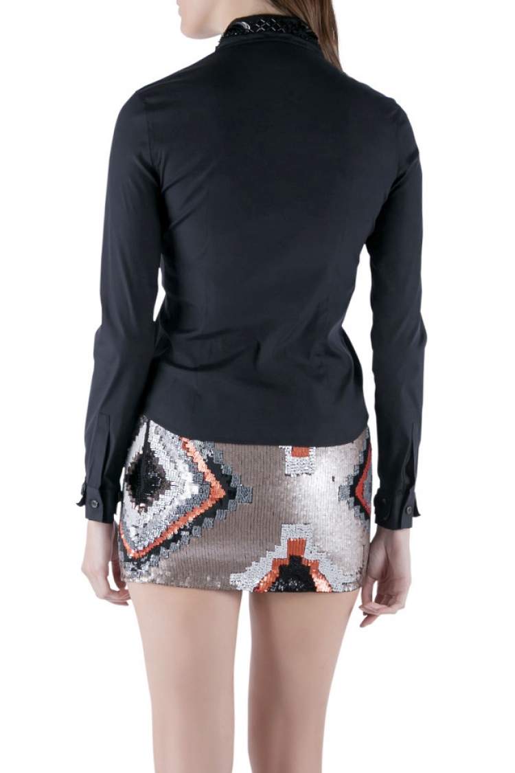 Pre Owned Prada Black Silk Stretch Embellished Button Front Shirt S