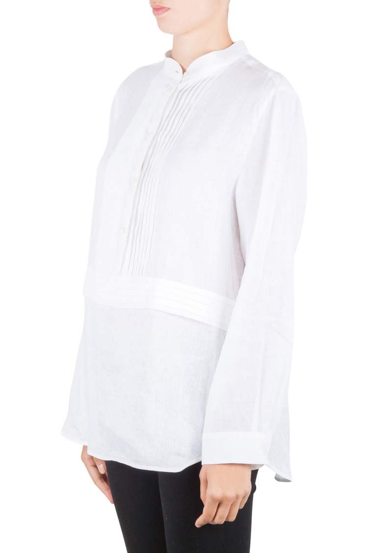 Pre Owned Armani Collezioni Off White Linen Pleat Detail Long Sleeve Blouse XL