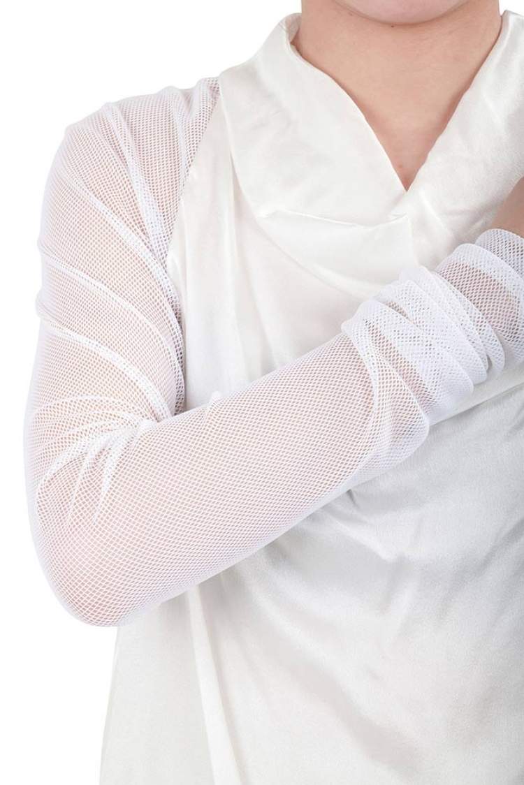 Pre Owned Vera Wang Collection Cream Silk Satin Cowl Neck Mesh Sleeve Blouse XS