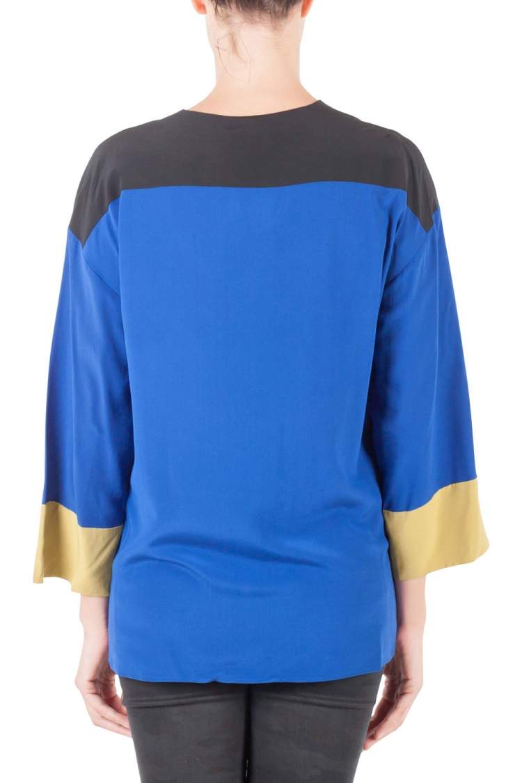 Pre Owned Etro Colorblock Silk Embellished Yoke Long Sleeve Tunic M