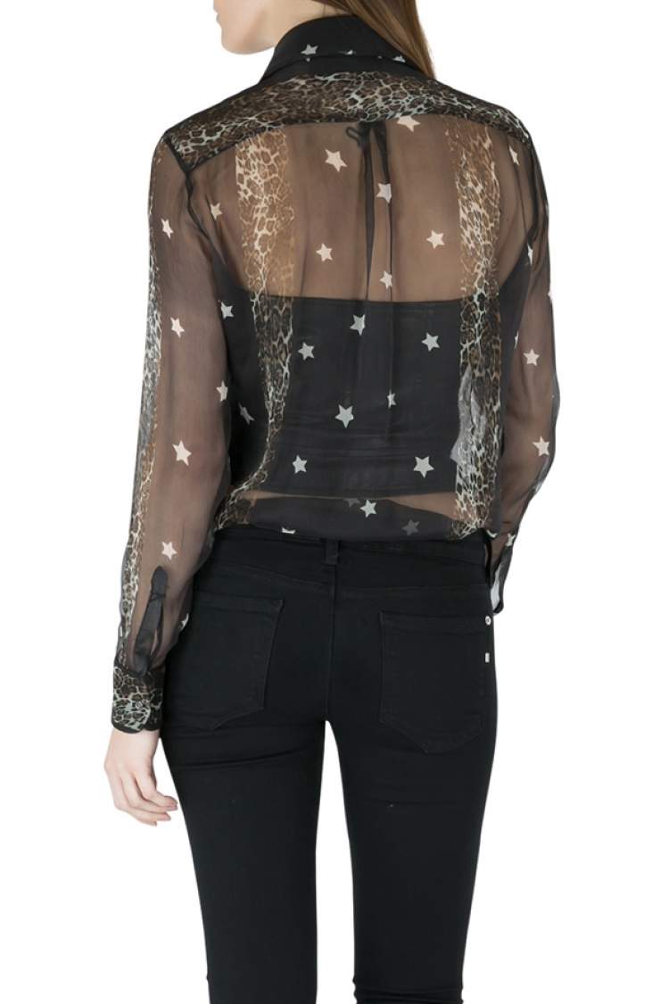 Pre Owned Philip Plein Collection Black Star Print Sheer Silk Button Down Shirt S