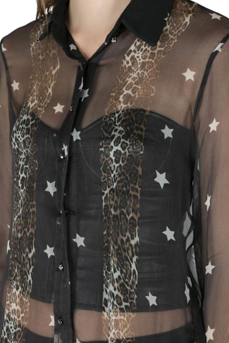 Pre Owned Philip Plein Collection Black Star Print Sheer Silk Button Down Shirt S