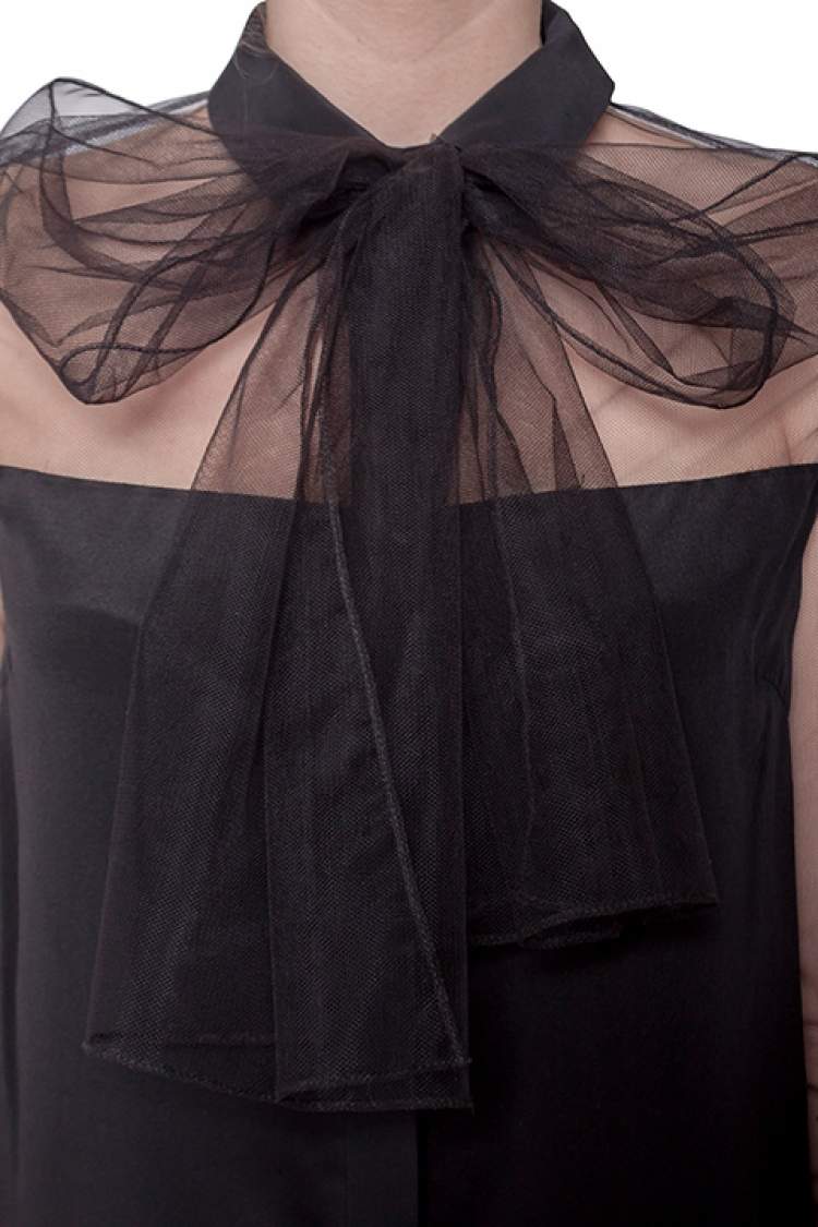 Pre Owned Jason Wu Black Silk Sheer Tulle Trim Bow Tie Concealed Button Front Shirt S