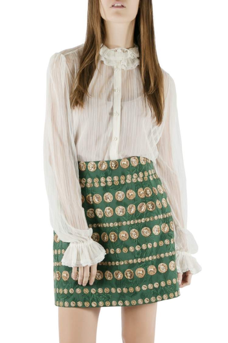 Pre Owned Dolce & Gabbana Off White Sheer Tulle Layered Collar Long Sleeve Shirt M