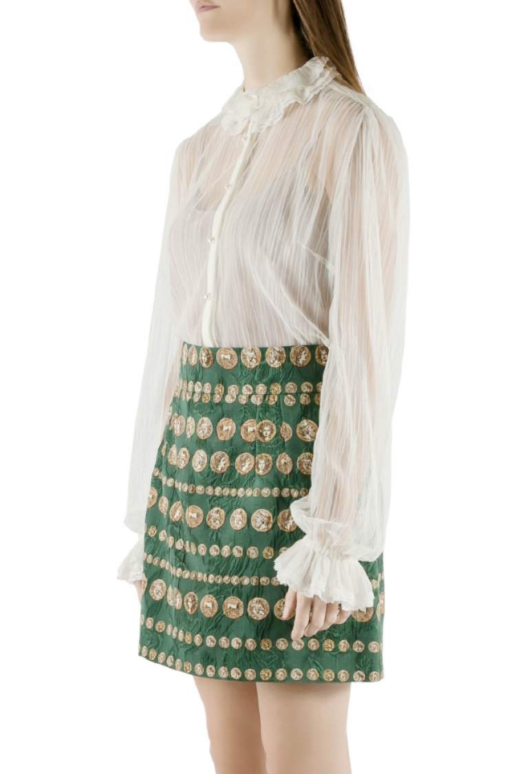 Pre Owned Dolce & Gabbana Off White Sheer Tulle Layered Collar Long Sleeve Shirt M