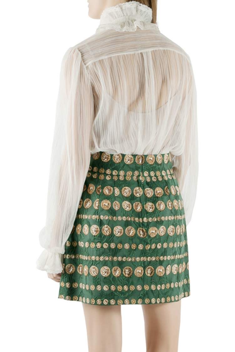 Pre Owned Dolce & Gabbana Off White Sheer Tulle Layered Collar Long Sleeve Shirt M