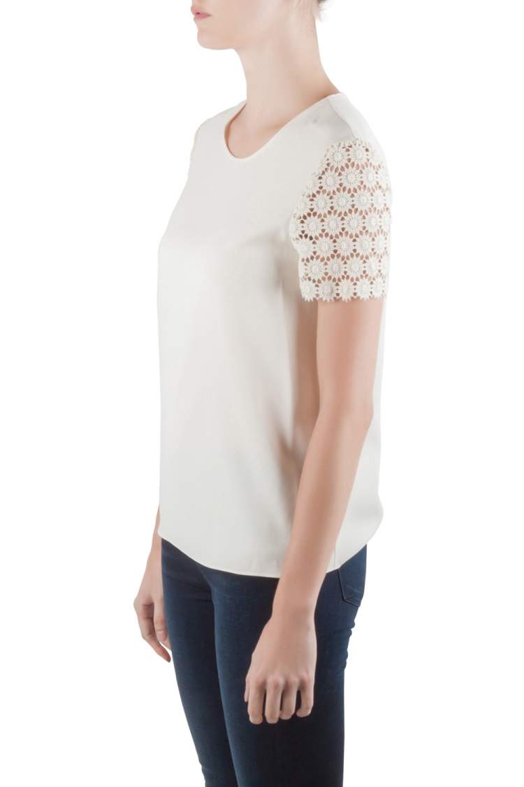 Pre Owned Moschino Cheap and Chic Cream Crepe and Lace Sleeve Detail Top S 