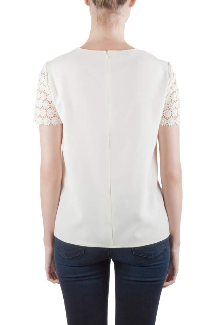 Pre Owned Moschino Cheap and Chic Cream Crepe and Lace Sleeve Detail Top S 