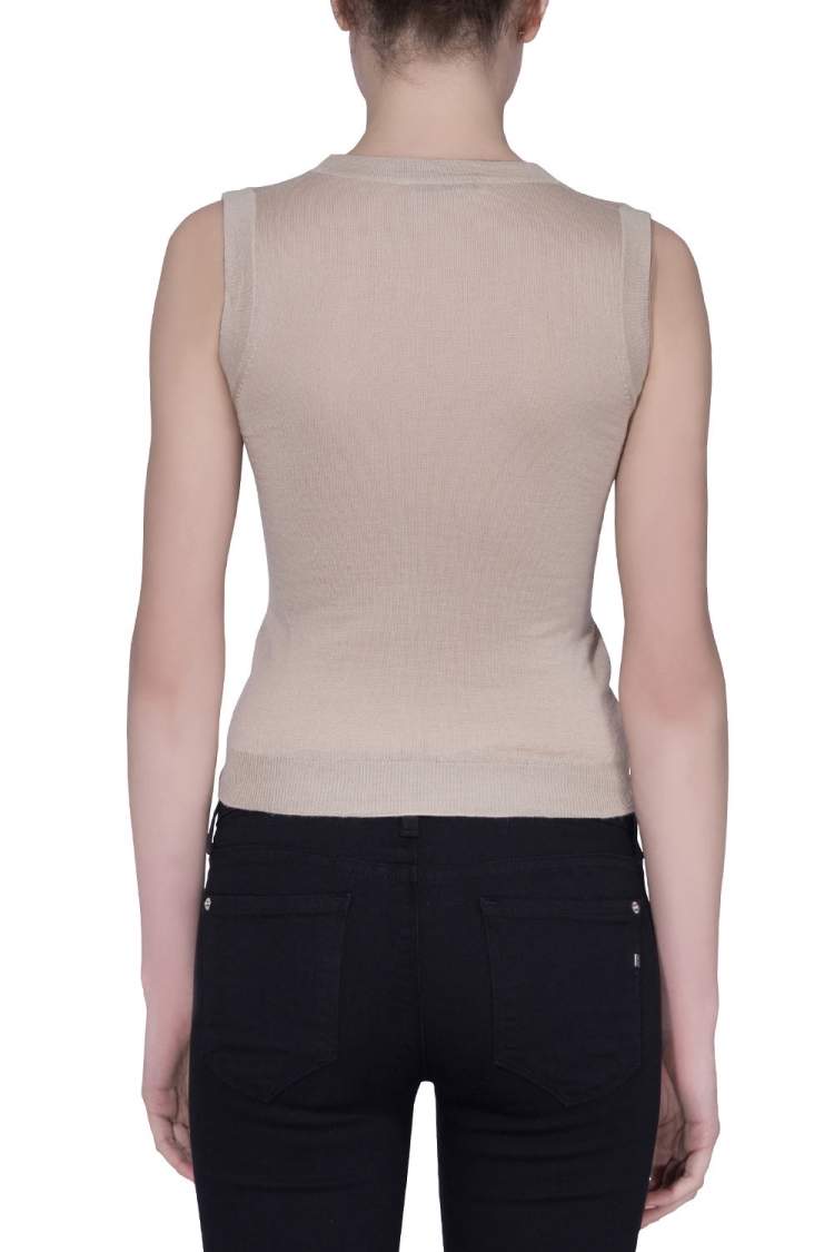 Pre Owned Prada Sand Brown Silk Wool Knit Sleeveless Top S