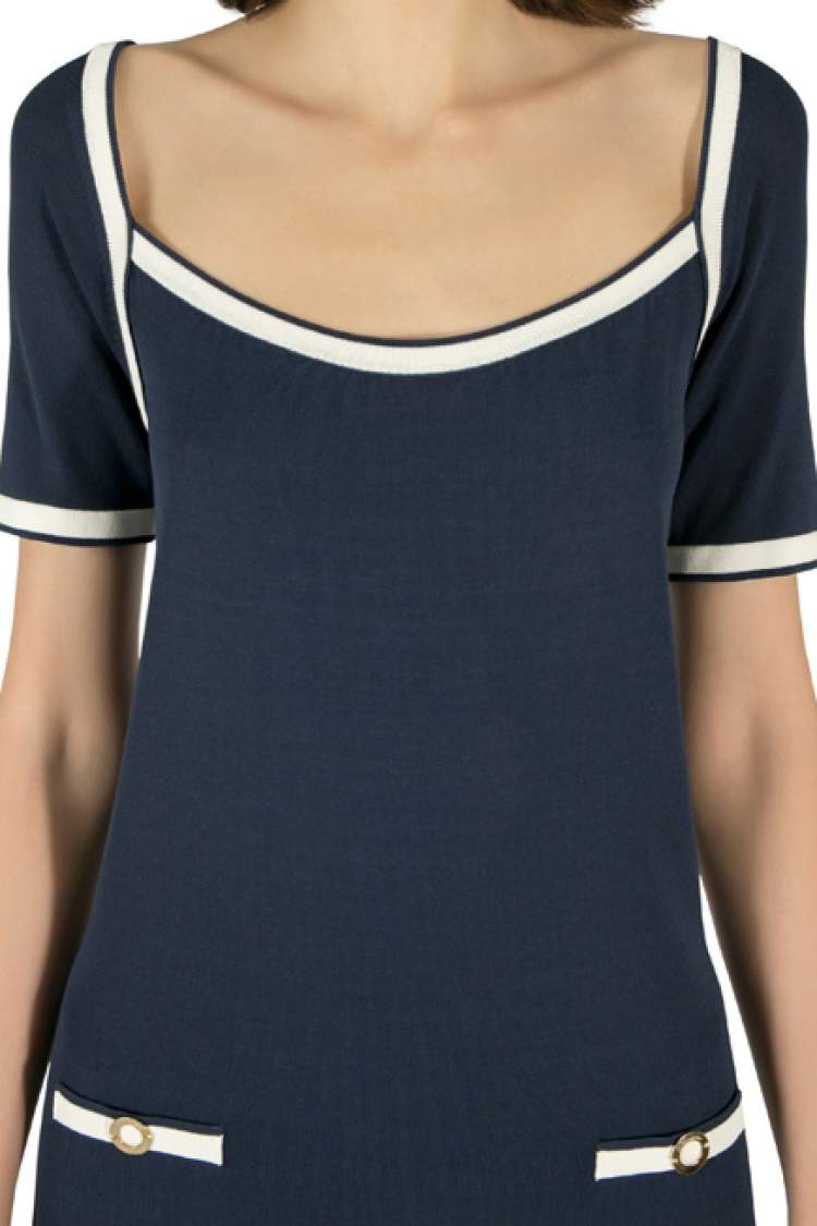 Pre Owned Blumarine Navy Blue Rib Knit Scoop Neck Shift Dress M