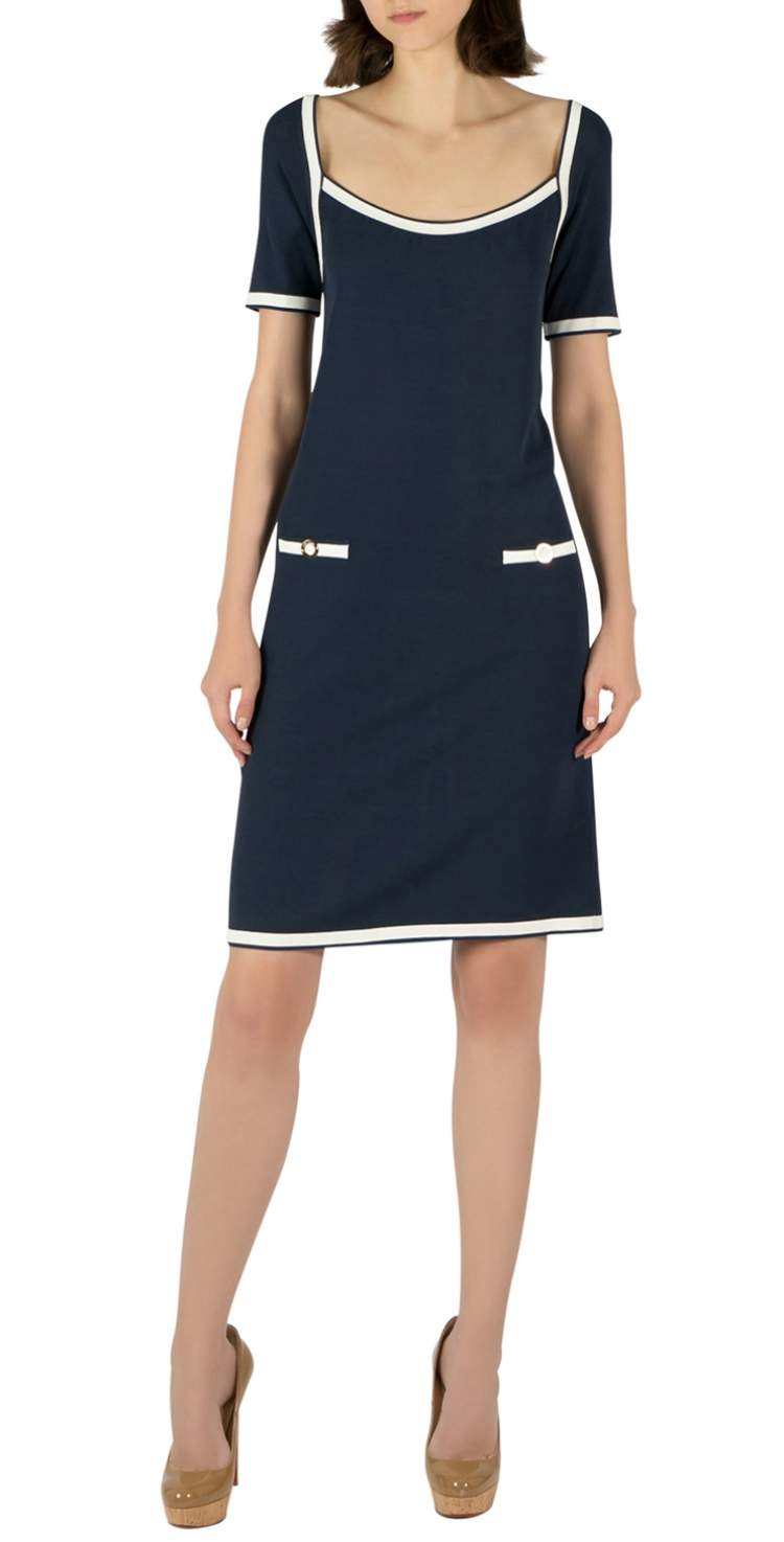Pre Owned Blumarine Navy Blue Rib Knit Scoop Neck Shift Dress M