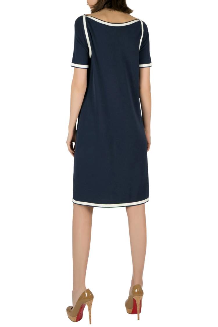 Pre Owned Blumarine Navy Blue Rib Knit Scoop Neck Shift Dress M