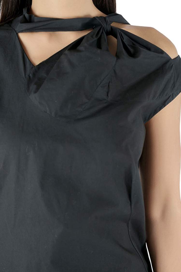 Pre Owned Marni Black Cotton Bow Knot Detail Shift Dress XS 