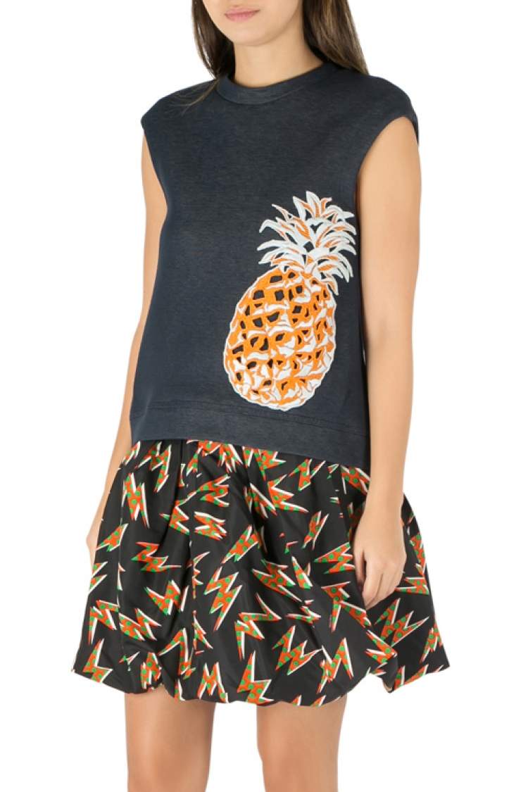 Pre Owned MSGM Indigo Blue Cotton Knit Pineapple Applique Sleeveless Sweatshirt S